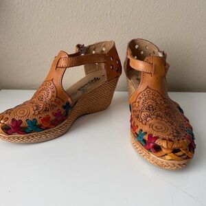 Mexican Floral Leather Wedges
